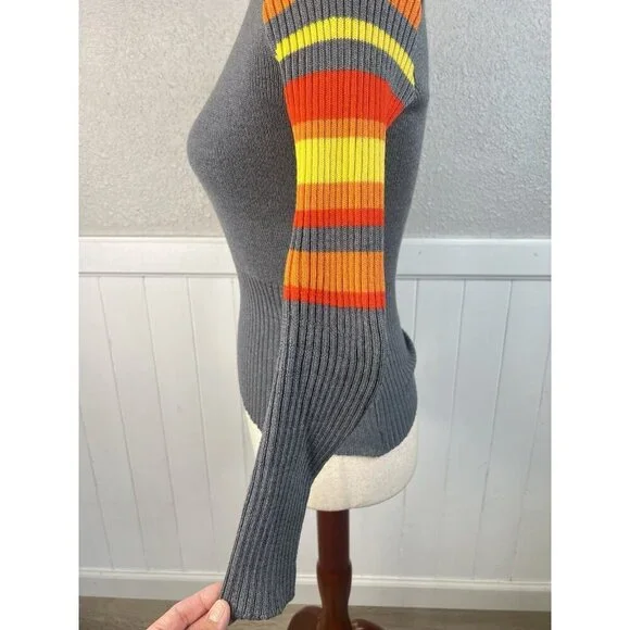 Vtg Fusalp France Knit Grey Sweater Winter Skiwear 70s Turtle Neck Small Ribbed - Picture 7 of 11